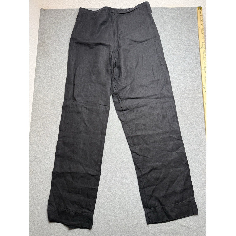 Bryn Walker Pants Womens Black Straight Leg Linen Elastic Waist Sz Large